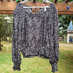 American Rag Black, White and Silver Star Long Sleeve Blouse - XL